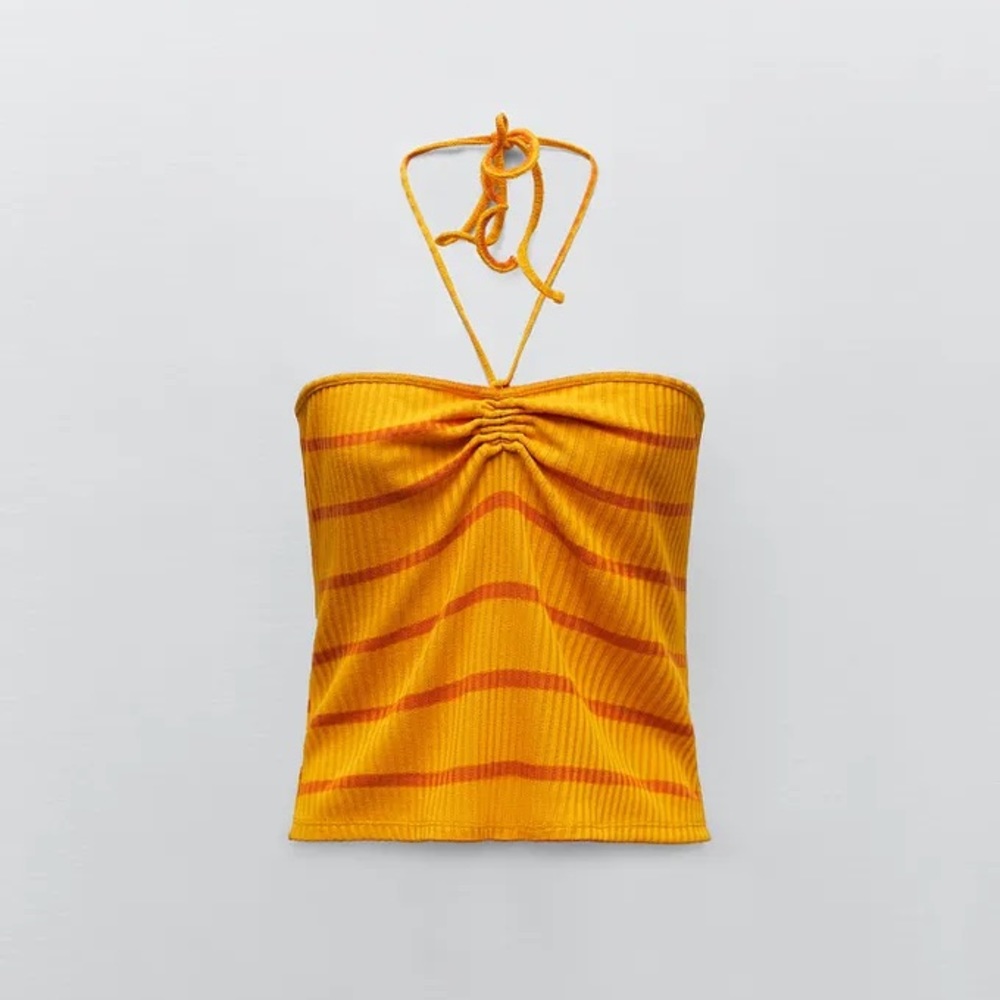Zara striped ribbed neck tie top. NWT Size M
